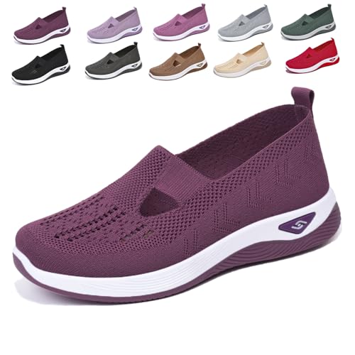Snrtevu Annelie Schuhe Damen, Annelie - Der Sommerschuhe, Der Leichtigkeit SpüRbar Macht, Rutschfeste, Bequeme Und Leichte OrthopäDische Schuhe Damen Mit Breiter Zehenpartie (Dunkelviolett,38) von Snrtevu