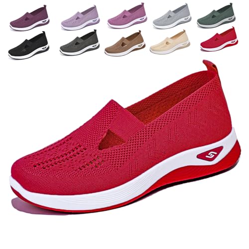 Snrtevu Annelie Schuhe Damen, Annelie - Der Sommerschuhe, Der Leichtigkeit SpüRbar Macht, Rutschfeste, Bequeme Und Leichte OrthopäDische Schuhe Damen Mit Breiter Zehenpartie (Rot,42) von Snrtevu
