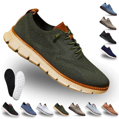 Snrtevu Easy Step Atmungsaktiver Mesh-Sneaker, Mesh Oxford Schuhe Herren, Leichte Atmungsaktive, Geeignet FüR Business Und Freizeit (Grün,47) von Snrtevu