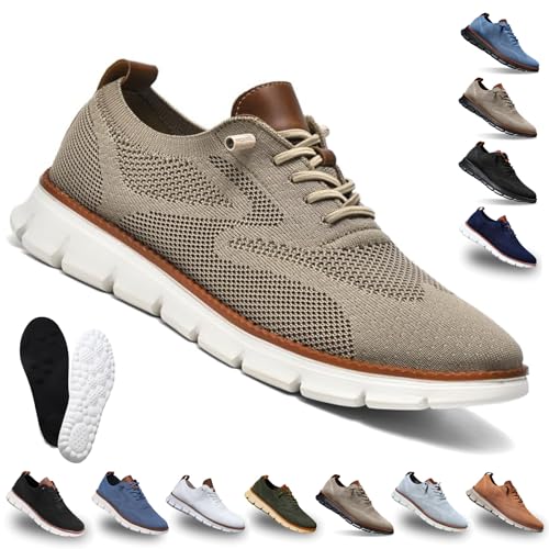 Snrtevu Easy Step Atmungsaktiver Mesh-Sneaker, Mesh Oxford Schuhe Herren, Leichte Atmungsaktive, Geeignet FüR Business Und Freizeit (Khaki,46) von Snrtevu