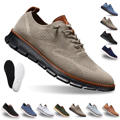 Snrtevu Easy Step Atmungsaktiver Mesh-Sneaker, Mesh Oxford Schuhe Herren, Leichte Atmungsaktive, Geeignet FüR Business Und Freizeit (Schwarz-Khaki,45) von Snrtevu