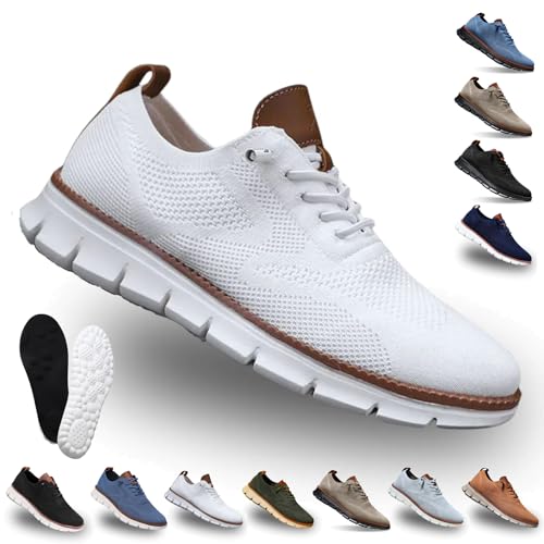Snrtevu Easy Step Atmungsaktiver Mesh-Sneaker, Mesh Oxford Schuhe Herren, Leichte Atmungsaktive, Geeignet FüR Business Und Freizeit (Weiß,46) von Snrtevu