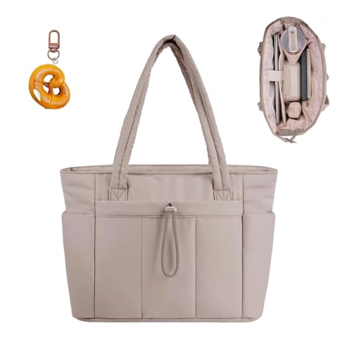 Snrtevu Luvtoo The Ultimate Puffer Tote Bag, Luvtoo Puffer Tote Bag, Large Quilted Handbag with Compartments and Zip for Work School Office and Travel (Camel) von Snrtevu