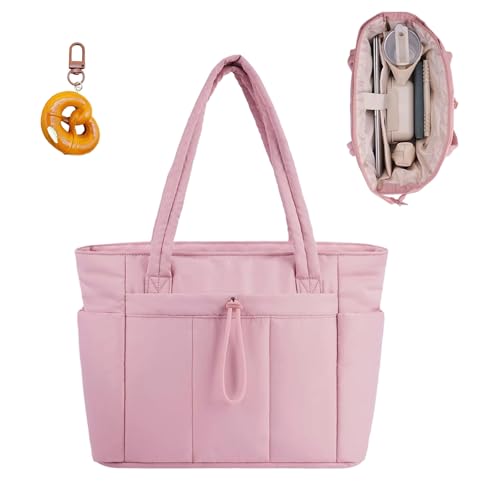 Snrtevu Luvtoo The Ultimate Puffer Tote Bag, Luvtoo Puffer Tote Bag, Large Quilted Handbag with Compartments and Zip for Work School Office and Travel (Pink) von Snrtevu