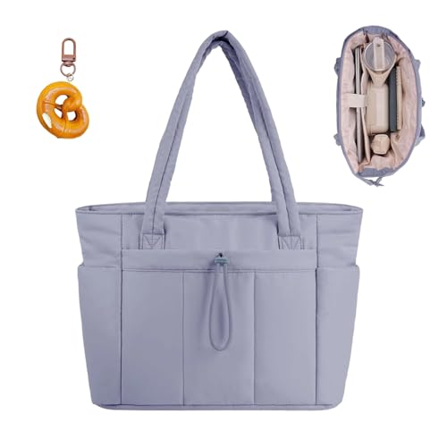 Snrtevu Luvtoo The Ultimate Puffer Tote Bag, Luvtoo Puffer Tote Bag, Large Quilted Handbag with Compartments and Zip for Work School Office and Travel (Purple) von Snrtevu