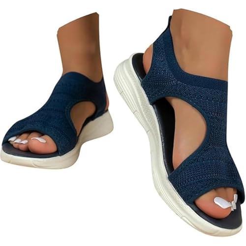 Snrtevu Orthotic Sandalen Damen - Bequeme Sommer Sandalen Für Breite Füße, Sommerschuhe Frauen, Elegant Und Unterstützend (Dunkelblau,38) von Snrtevu