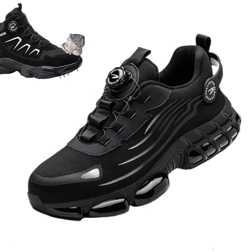 Snrtevu Steel Guard Pro, Sicherheitsschuhe Herren rutschfest Anti-Smashing, Arbeitsschuhe Mit Drehknopf, Drehknopf Anti-Smash Und Anti-Punktur Arbeit Versicherung Schuhe (Black,43) von Snrtevu