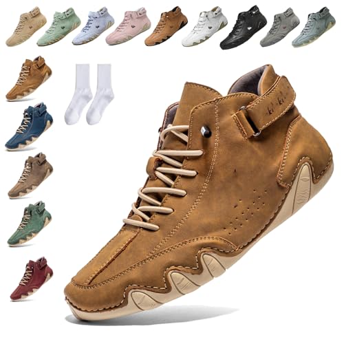 Snrtevu Velaris Barfussschuhe, Alpaca Barfuss Schuhe Damen, Barfuss Wanderschuhe Damen Zur Wasserdicht Atmungsaktiv rutschfest Fur Alltag Spaziergange Gesunden Laufkomfort (Gelbbraun,40) von Snrtevu