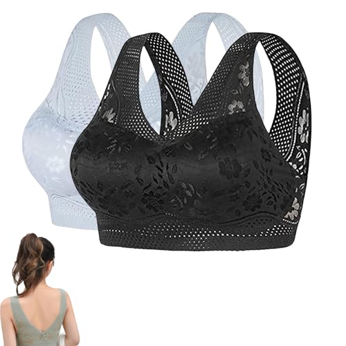 Snrtevu Wmbra BH Original, Wmbra BH Für Seniorinnen, Ultra-Dünner Atmungsaktiver Natürliche Eleganz Unsichtbare Unterstützung Bügellos Nahtloser V-Rücken-Bra, Abnehmbare Polster (2PCS-18,L) von Snrtevu