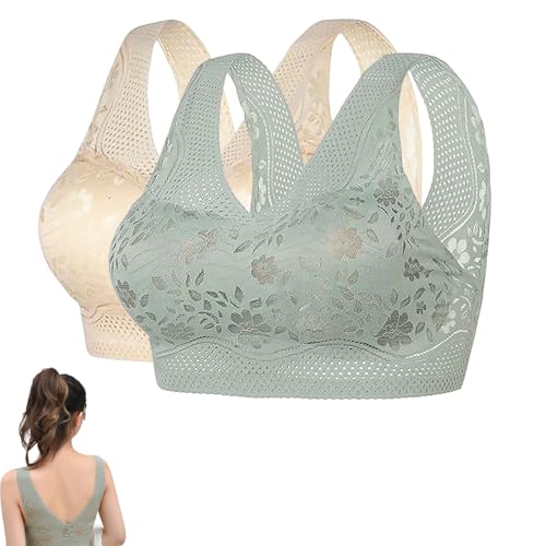 Snrtevu Wmbra BH Original, Wmbra BH Für Seniorinnen, Ultra-Dünner Atmungsaktiver Natürliche Eleganz Unsichtbare Unterstützung Bügellos Nahtloser V-Rücken-Bra, Abnehmbare Polster (2PCS-9,M) von Snrtevu