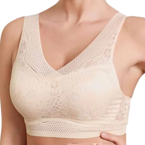 Snrtevu Wmbra BH Original, Wmbra BH Für Seniorinnen, Ultra-Dünner Atmungsaktiver Natürliche Eleganz Unsichtbare Unterstützung Bügellos Nahtloser V-Rücken-Bra, Abnehmbare Polster (BEIGE,XL) von Snrtevu