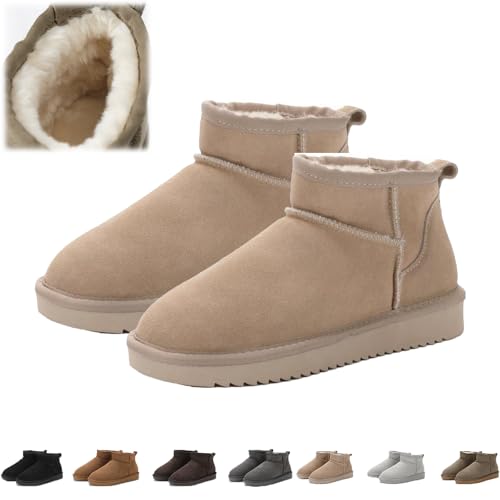 Snrtevu Wolkis 2.0 Damen Fell Stiefeletten, Winter Boots für Den Außenbereich, Mini Ankle Boots mit Pelzfutter (Beige, 44) von Snrtevu
