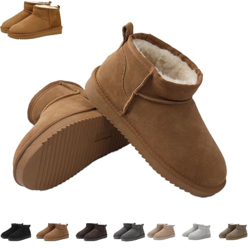 Snrtevu Wolkis 2.0 Damen Winter Stiefeletten, Extra Mini Boots Mit Fell Gefüttert, Warme Außen-Ankle Boots (Braun, 42) von Snrtevu