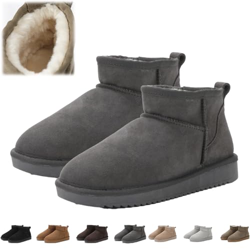 Snrtevu Wolkis 2.0 Damen Fell Stiefeletten, Winter Boots für Den Außenbereich, Mini Ankle Boots With Fur Lined (Dunkelgrau, 39) von Snrtevu