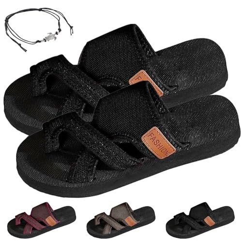 Snrtevu Women's Comfortable Breathable Mesh Flip Flops Hollow Mesh Slide Sandals Summer Orthopedic Wide Fit Sandals for Women (Schwarz,41) von Snrtevu