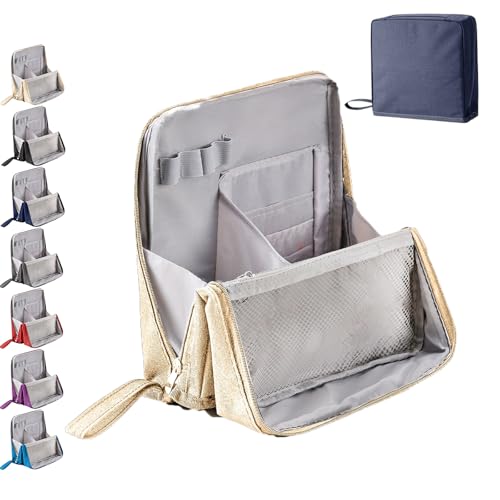 Standing Makeup Bag – Portable, Large Capacity, Makeup Organizer, Mit geräumigem vertikalem Design, Mehreren Fächern, Geeignet für Reisetoilettenartikel für Frauen und Mädchen (Beige) von Snrtevu