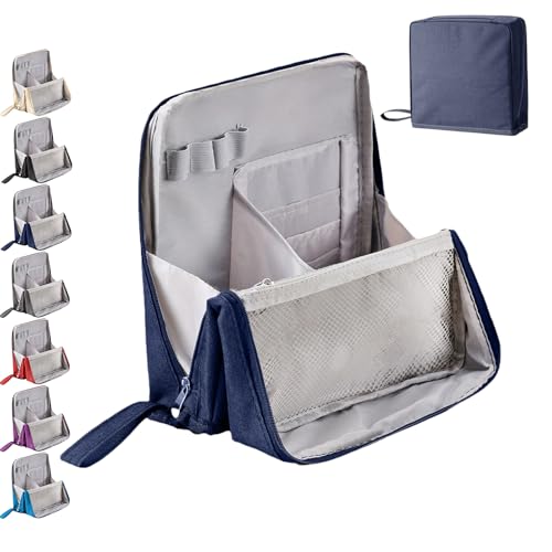 Standing Makeup Bag – Portable, Large Capacity, Makeup Organizer, Mit geräumigem vertikalem Design, Mehreren Fächern, Geeignet für Reisetoilettenartikel für Frauen und Mädchen (Marineblau) von Snrtevu