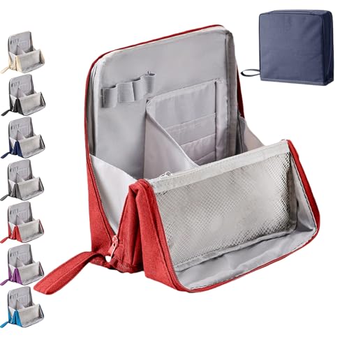 Standing Makeup Bag – Portable, Large Capacity, Makeup Organizer, Mit geräumigem vertikalem Design, Mehreren Fächern, Geeignet für Reisetoilettenartikel für Frauen und Mädchen (Rot) von Snrtevu