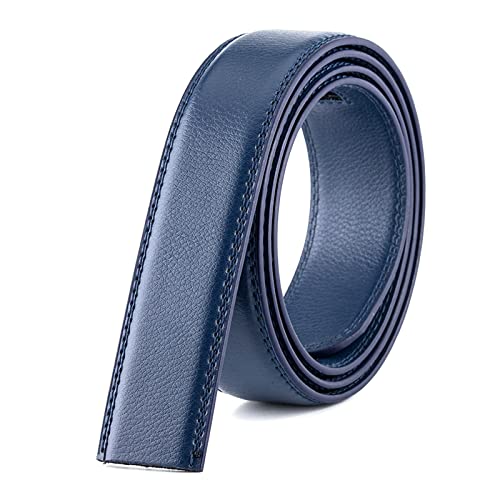 Snufeve 3,5cm Männer Gürtel Kein Schnalle Keulen Echtes Leder Gürtel Körper ohne Automatische Schnalle Strap Blau Rot Kaffee braun weiß schwarz, Blau, 110cm von Snufeve