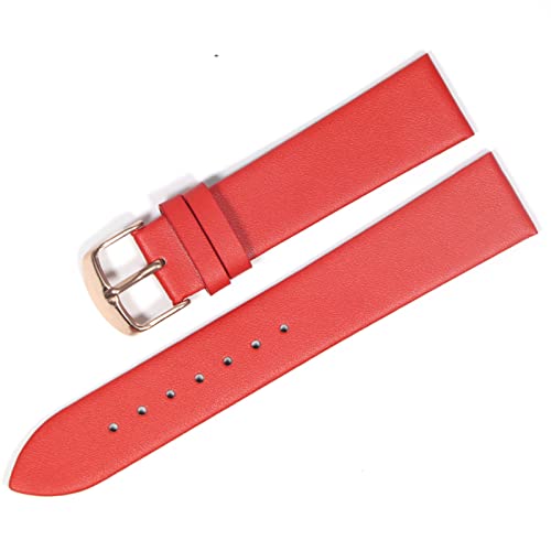 Uhrenarmband aus weichem Leder, 18 mm, 20 mm, 22 mm, Rot / Rosé-Gold, 14mm von Snufeve