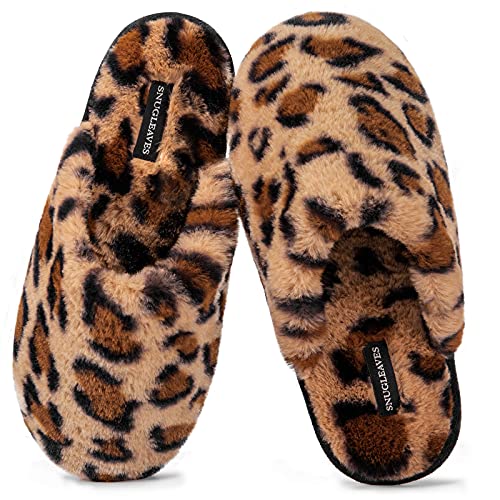 Snug Leaves Damen Flauschige Hausschuhe mit Kunstfell und Memory Foam, Sexy und Klassische Pantoffeln Leopard,36/37 EU von Snug Leaves