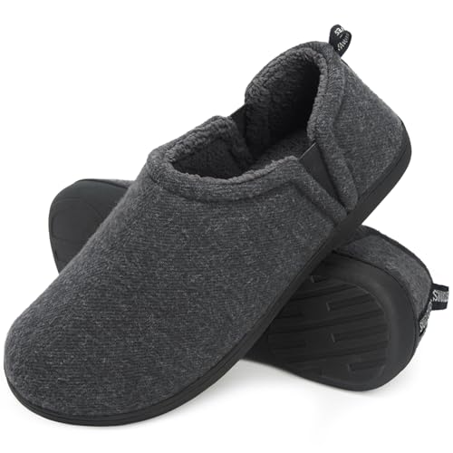 Snug Leaves Herren Fuzzy Kunstwolle Memory Foam Hausschuhe Anti-Rutsch warm Kunst-Sherpa Hausschuhe mit Doppelseitigen elastischen Einsätzen Hellgrau,44/45 von Snug Leaves