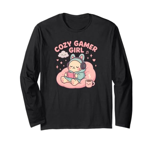 Cozy Gamer Girl Kawaii Cat Spielkonsole Pastell Langarmshirt von Snug Pixels Club