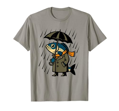 Regnerischer Tag Fisch im Mantel hält einen Regenschirm T-Shirt Regnerischer Tag Fisch im Mantel hält einen Regenschirm T-Shirt von Snug & Sage