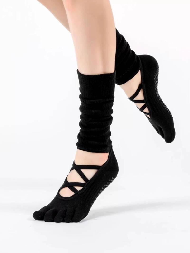 Black Five Toe/ Non Toe Non-Slip Yoga Socks For Women - Full Toe Grip Pilates With Leg Warmer Ballet Dance Workout von SnugCloudDesign