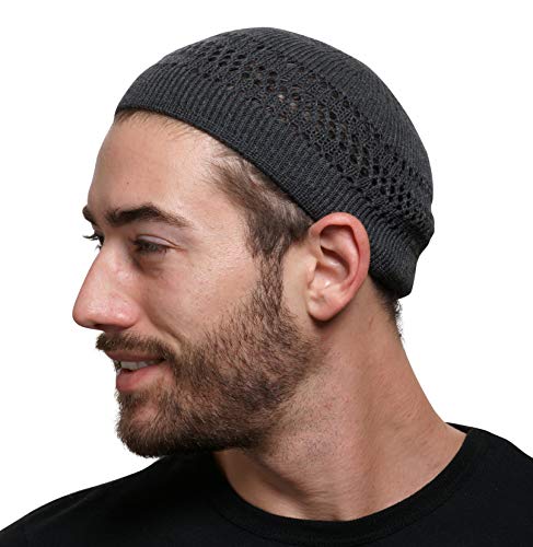 SnugZero - 100% Baumwolle Gitterstrick Skull Cap Beanie Kufi | Einfarbig und Coole Designs für den Alltag, Dunkel_Grau, Einheitsgröße von SnugZero