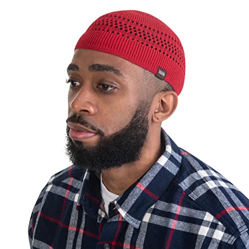 SnugZero - 100% Baumwolle Gitterstrick Skull Cap Beanie Kufi | Einfarbig und Coole Designs für den Alltag, Rot/Ausflug, einfarbig (Getaway Solids), Einheitsgröße von SnugZero