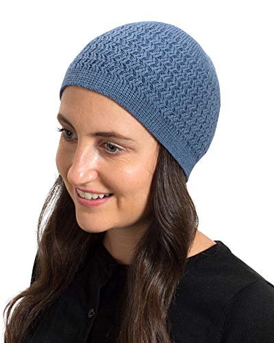 SnugZero - Over-The-Ear-Beanie Kufis mit Zickzack-Strick aus 100% Baumwolle | Ideal für den Alltag und Chemo-Kopfbedeckung Damen und Herren - Blau - Einheitsgröße von SnugZero