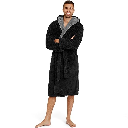 Snuggaroo Herren-Bademantel aus weichem Fleece mit Kapuze, schwarz/grau, L von Snuggaroo