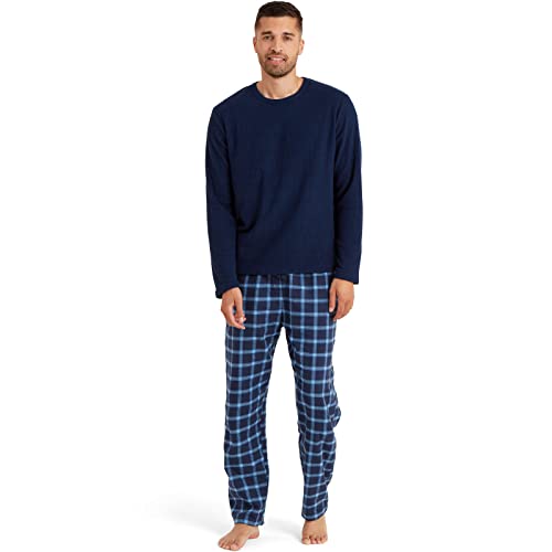 Snuggaroo Herren-Pyjama-Set, weiches Fleece, kariert, Marineblau/Blau, Größe XL, marineblau/blau von Snuggaroo