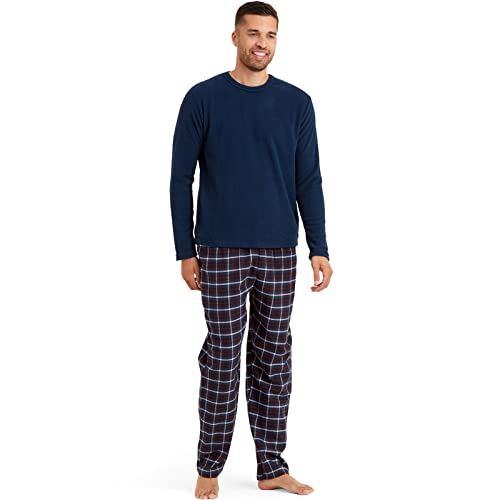 Snuggaroo Herren Schlafanzug-Set aus weichem Fleece mit langen Ärmeln und karierter Hose, Marineblau/Marinerot, XXL von Snuggaroo