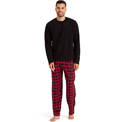 Snuggaroo Herren-Pyjama-Set aus weichem Fleece, langärmeliges Oberteil und karierter Hose, schwarz/red, XXL von Snuggaroo