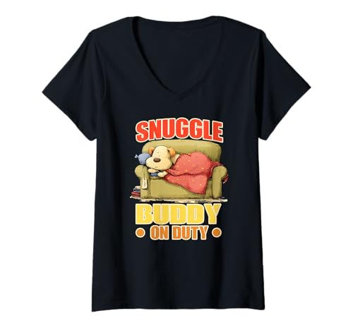 Damen Snuggle Buddy ON Duty T-Shirt mit V-Ausschnitt Damen Snuggle Buddy ON Duty T-Shirt mit V-Ausschnitt von Snuggle Buddy Duty Funny Dog Dog Humor Dog Art
