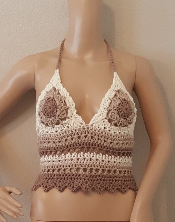 Crop Top, Neckholder Häkelhalfter, Gehäkeltes Boho, Boho Style, Look, Kleidung, Häkeln von SnuggleBuggleCrochet