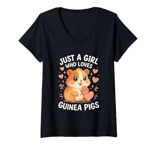 Damen Just A Girl Who Loves Meerschweinchen niedliches Haustier-Design T-Shirt mit V-Ausschnitt Damen Just A Girl Who Loves Meerschweinchen niedliches Haustier-Design T-Shirt mit V-Ausschnitt von SnuggleWhiskers Studio