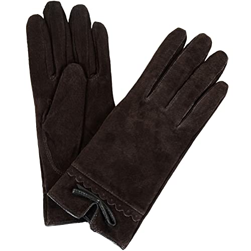 Damen-Handschuhe aus Wildleder mit Fleece-Futter und Schleife, braun, Medium von Snugrugs
