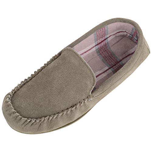 Herren-Mokassin-Hausschuhe mit fester Sohle aus Wildleder, olivgrün, 45 EU von Snugrugs