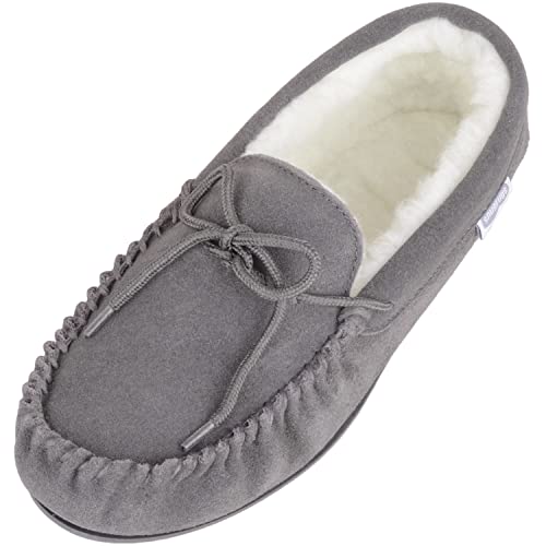 SNUGRUGS Damen Clara Low-Top Mokassin Hausschuhe aus Lammwolle, grau, 37 EU von Snugrugs