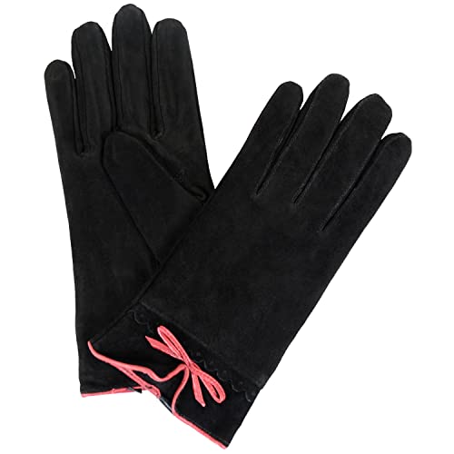 SNUGRUGS Damen-Handschuhe aus Wildleder mit Fleecefutter und Schleife, Schwarz , Medium von Snugrugs