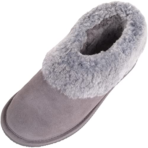 SNUGRUGS Damen Hausschuhe aus echtem Schaffell mit dickem Schafsfellrand, Graue Spitze, 40 EU von Snugrugs