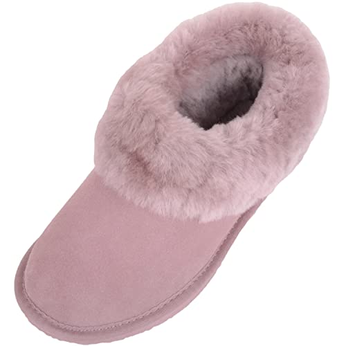 SNUGRUGS Damen Hausschuhe aus echtem Schaffell mit dickem Schafsfellrand, mushroom, 42 EU von Snugrugs