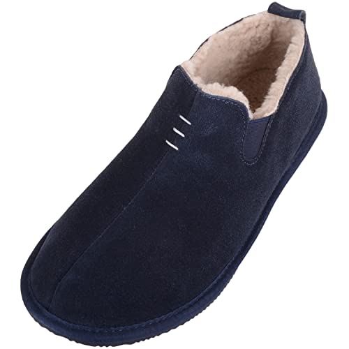 SNUGRUGS Herren Hausschuhe aus echtem Schaffell, einfach anzuziehen, mit zwei Zwickeln, Winterstiefel, navy, 40 2/3 EU von Snugrugs