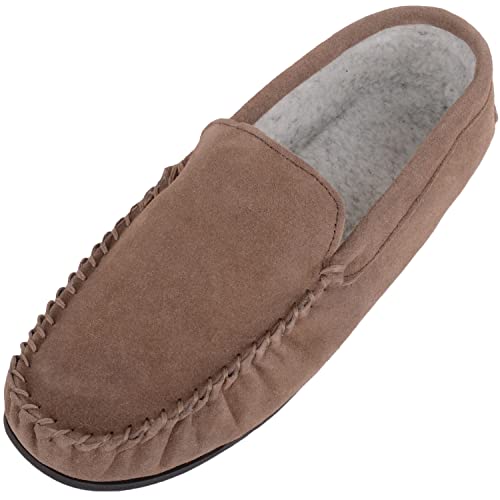 SNUGRUGS Herren-Mokassin-Hausschuhe mit Berber-Fleece-Futter und rutschfester Gummisohle, taupe, 46 EU von Snugrugs