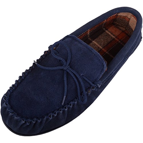 SNUGRUGS Herren-Mokassin aus Wildleder mit karierter Baumwoll-Innenseite und Gummisohle, navy, 42 2/3 EU von Snugrugs