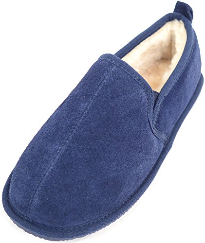 SNUGRUGS Herrenschuhe/Slipper mit Futter aus Schaffell und Gummisohle, Blau, 42 EU von Snugrugs