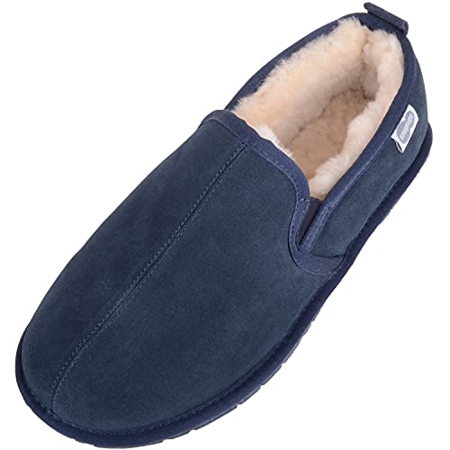 SNUGRUGS Herrenschuhe/Slipper mit Futter aus Schaffell und Gummisohle, Blau, 48/49 EU von Snugrugs